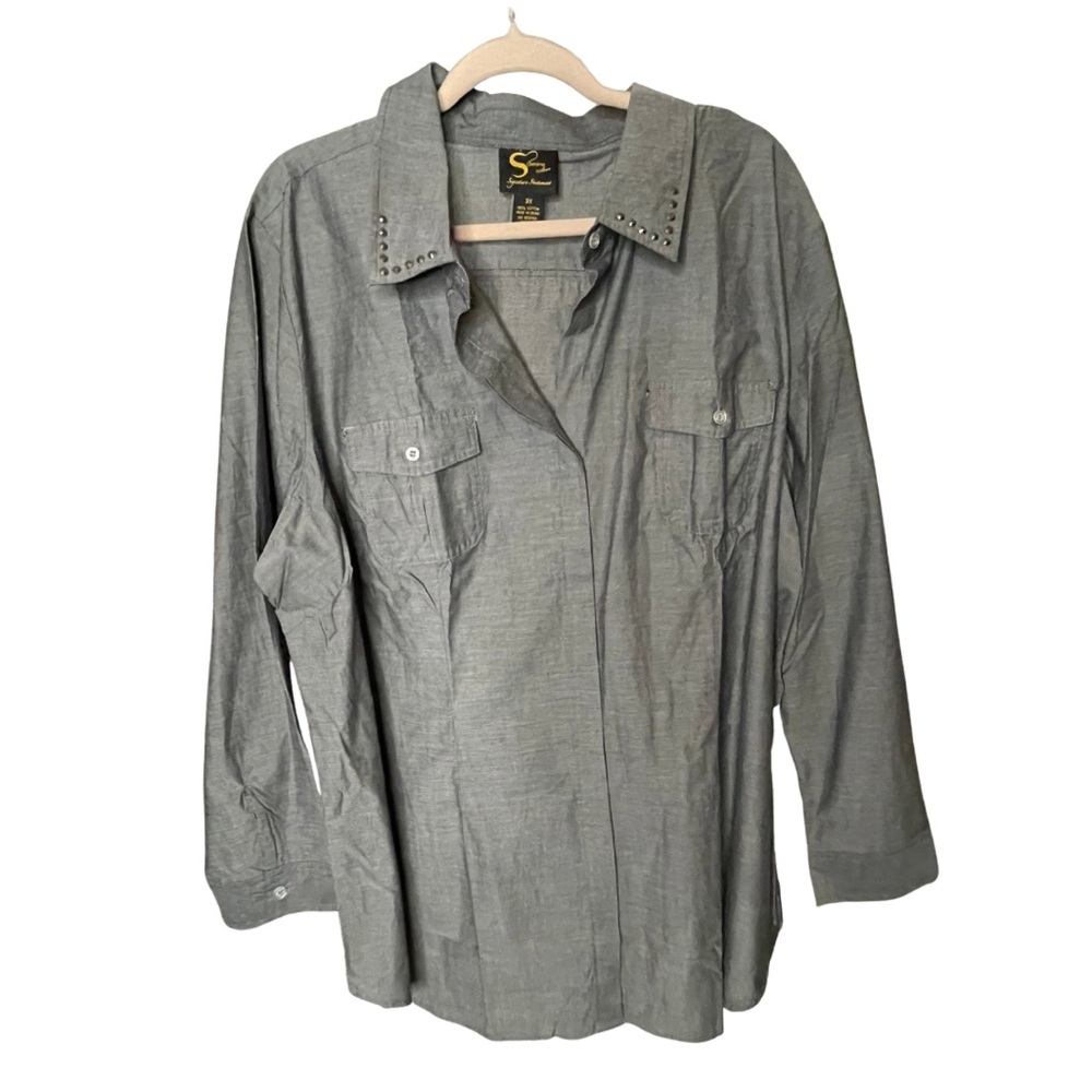 Serena Williams Women Gray Blouse Tunic Size 3X P2P:28” L:31” Bling on Collar